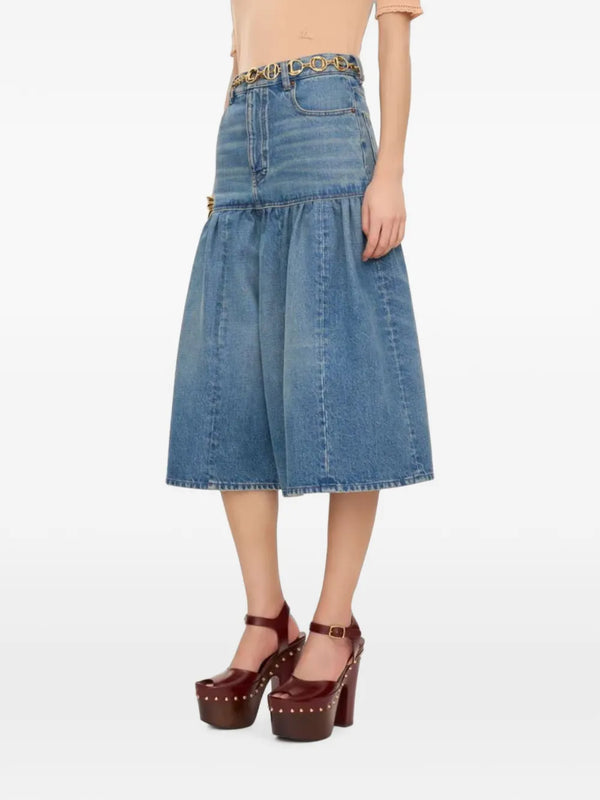 High-waisted denim balloon shorts
