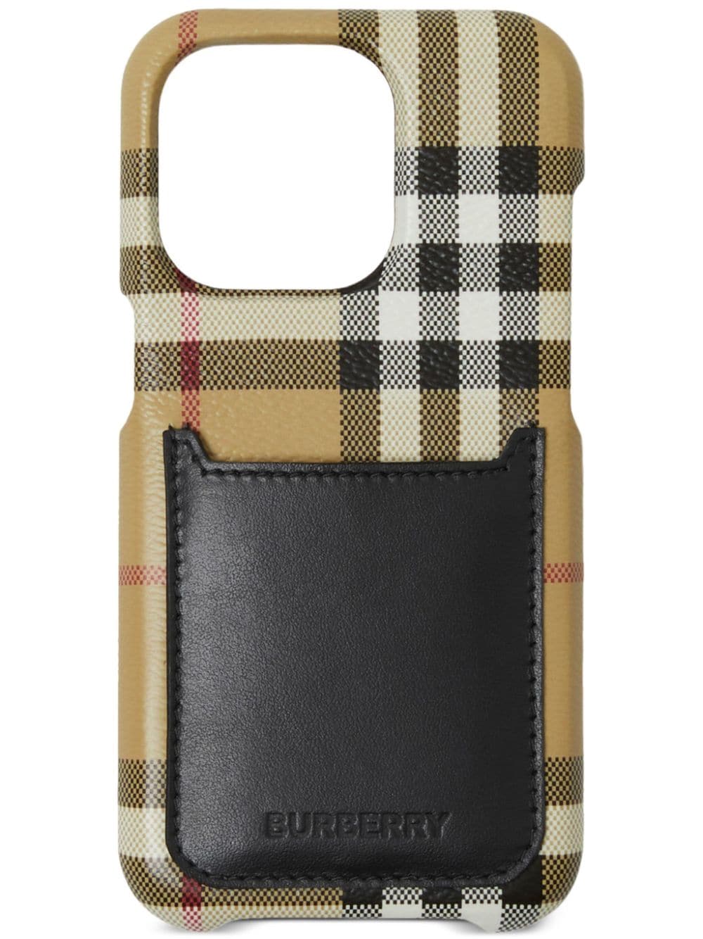 Check and Leather iPhone 14 Pro Case Burberry Beige