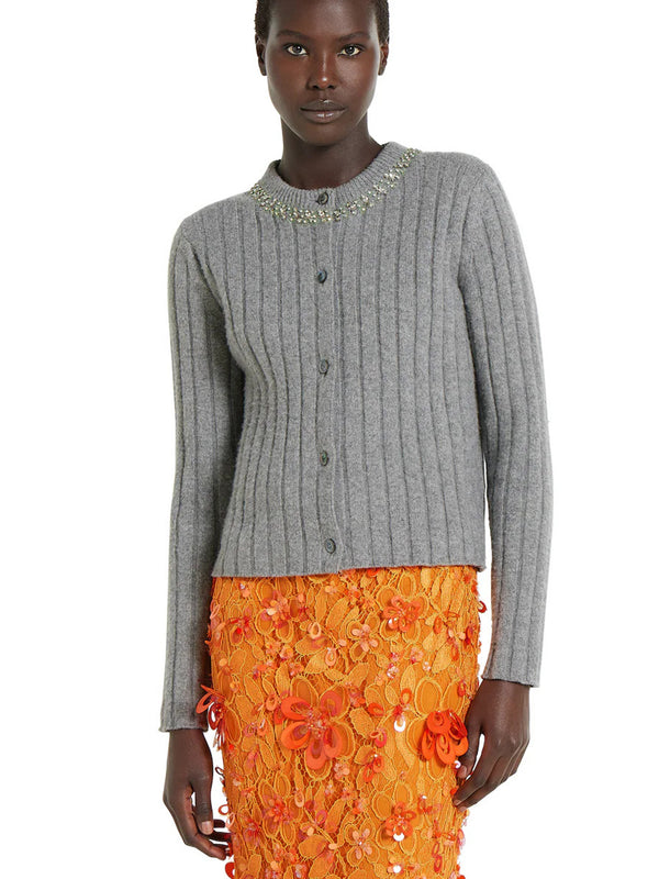 Rib soft wool and cashmere cardigan