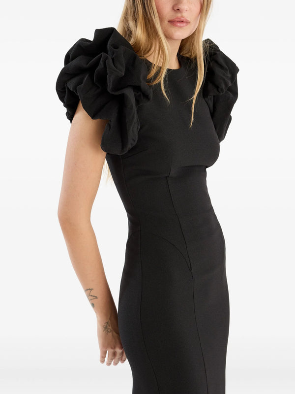 Crepe puffy midi dress