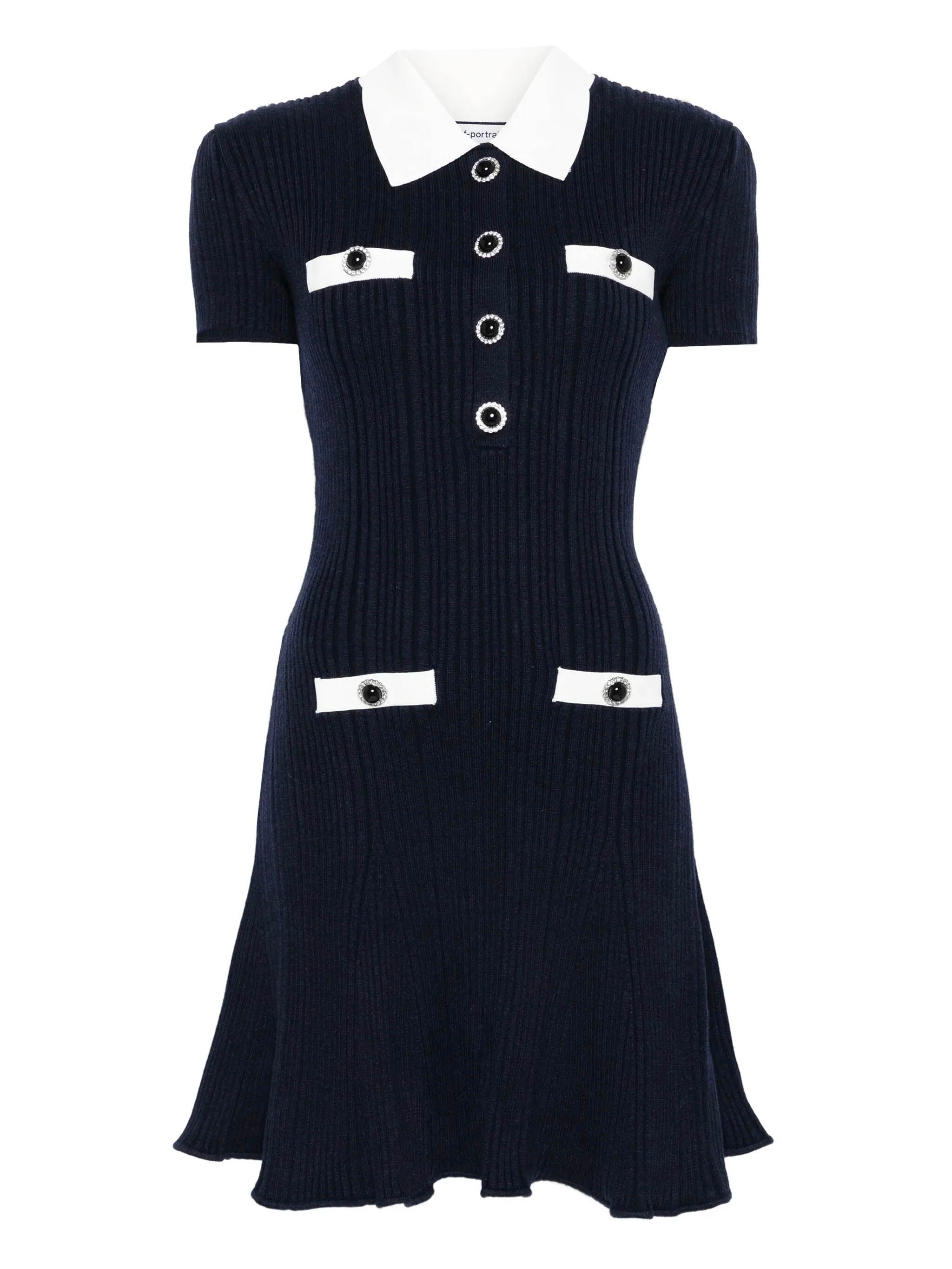 Contrast collar knit mini dress SELF PORTRAIT Blu