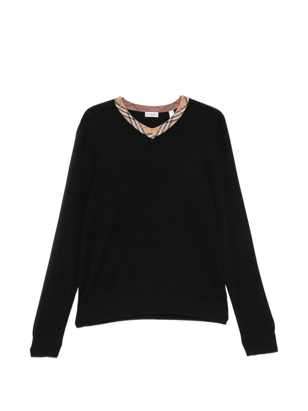 Check Trim Sweater