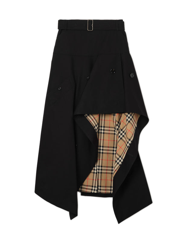 Asymmetrical gabardine trench skirt