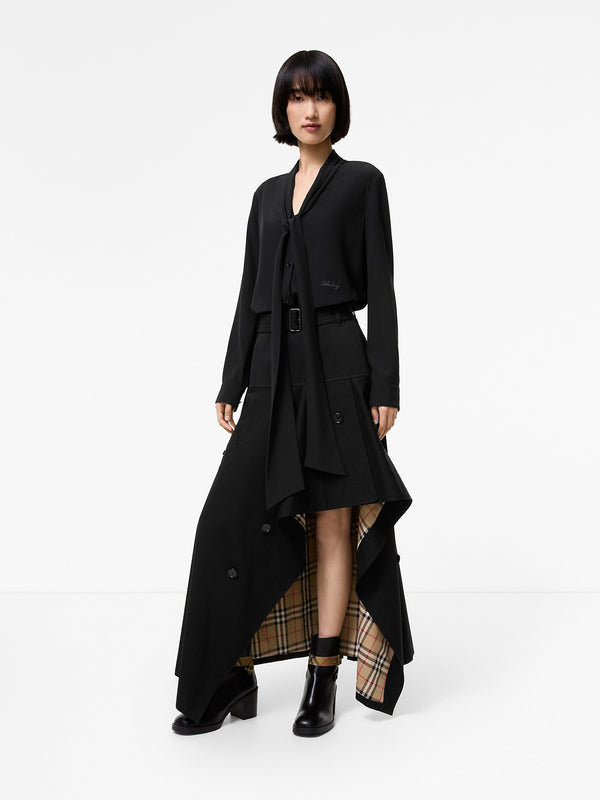 Asymmetrical gabardine trench skirt