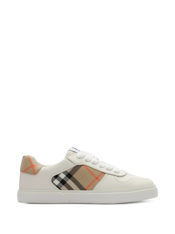 Check and Leather Sneakers