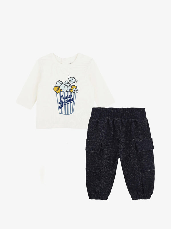 Popcorn-print cotton trousers set