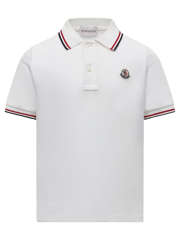 Tricolor Trim Cotton Piquet Polo Shirt