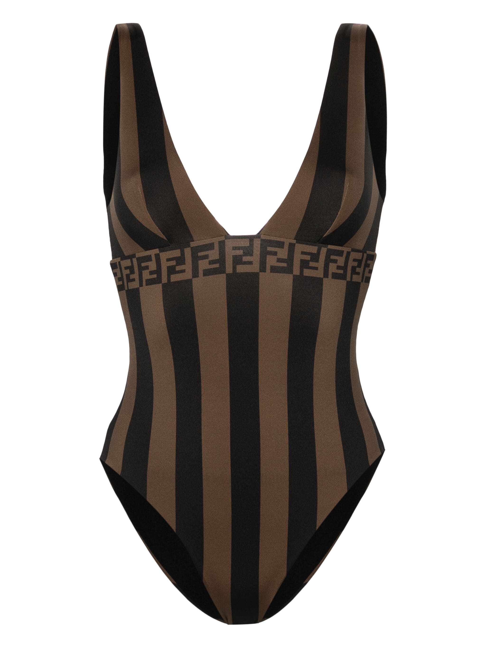 Brown Pequin Lycra® swimsuit FENDI Marrone Grifo210