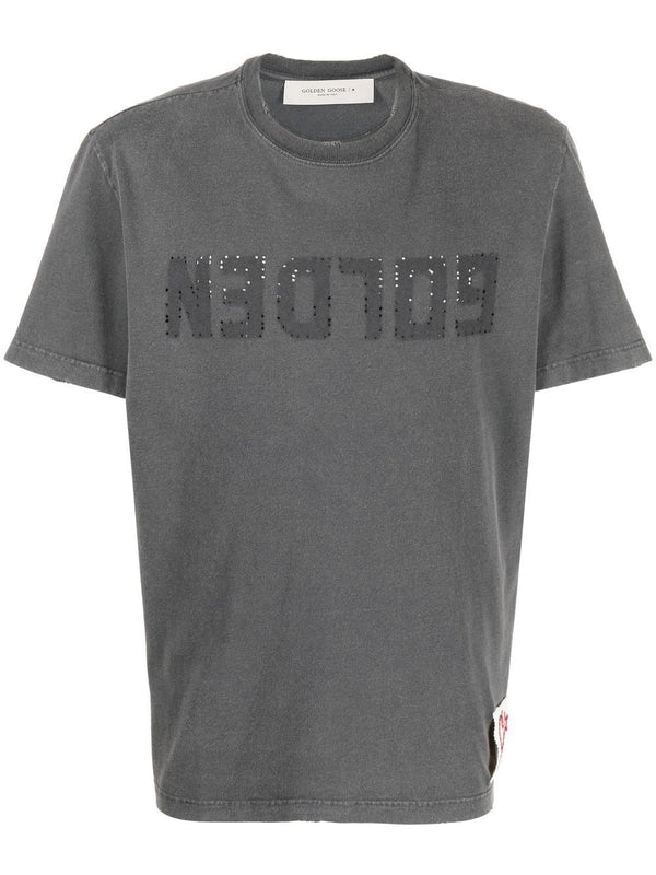 Anthracite gray men's t-shirt with distressed treatment
