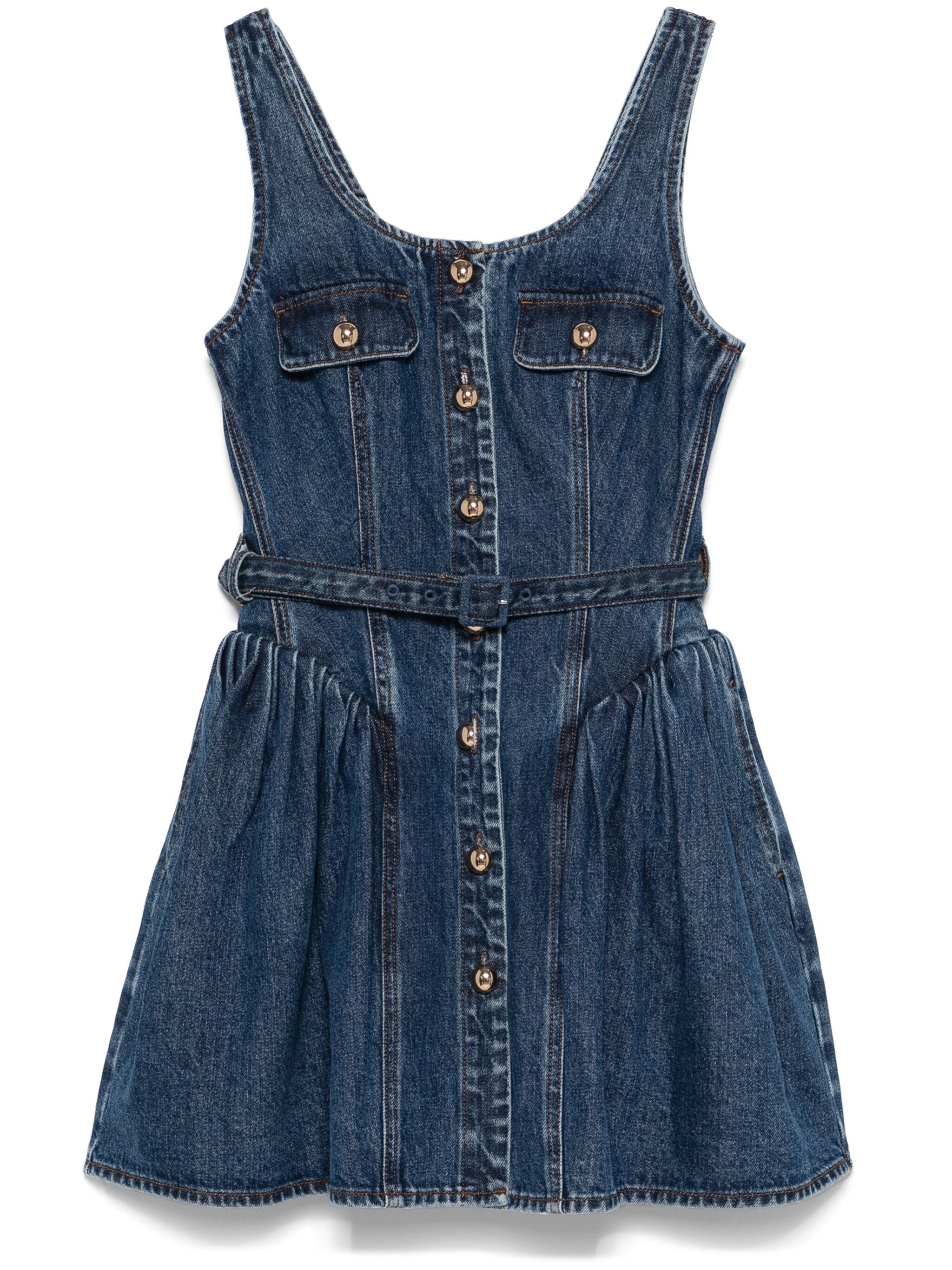 Flared denim mini dress SELF PORTRAIT Blu