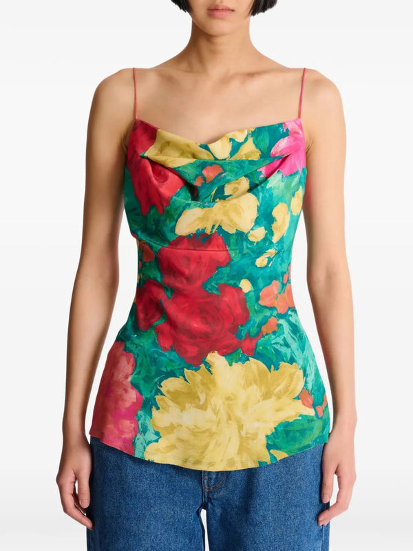 Crepe de Chine top with roses print