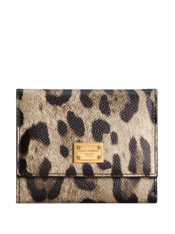 Portafoglio in pelle di vitello dauphine stampa leopardo