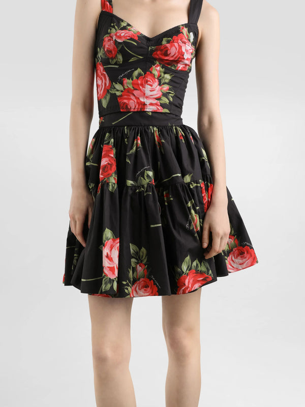 Short skirt with rose bouquet print