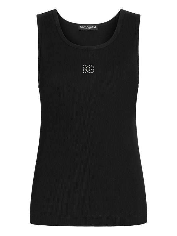 Ribbed tank top with DG embroidery and rhinestones