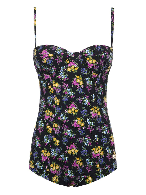 Flower-print padded one-piece swimsuit