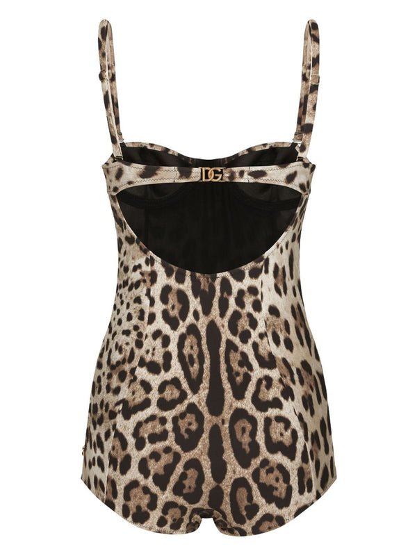 Leopard-print one-piece balconette swimsuit