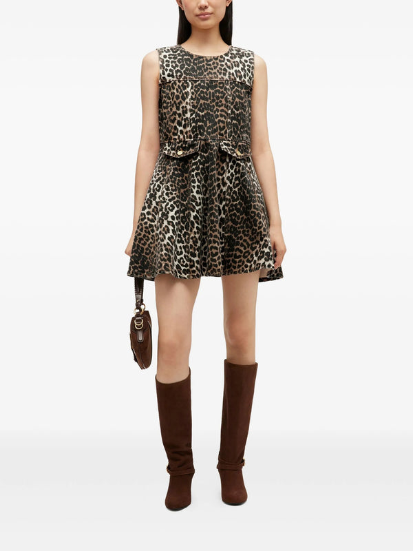 Mini abito in denim leopardato