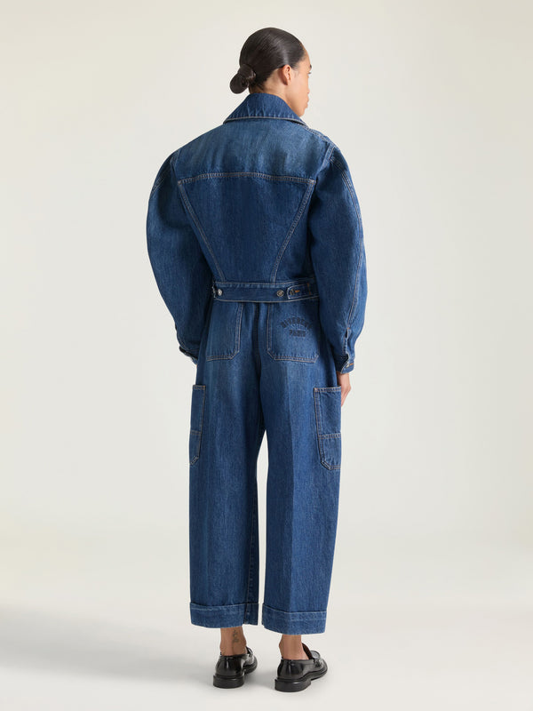 Medium blue cropped Cocoon cargo jeans