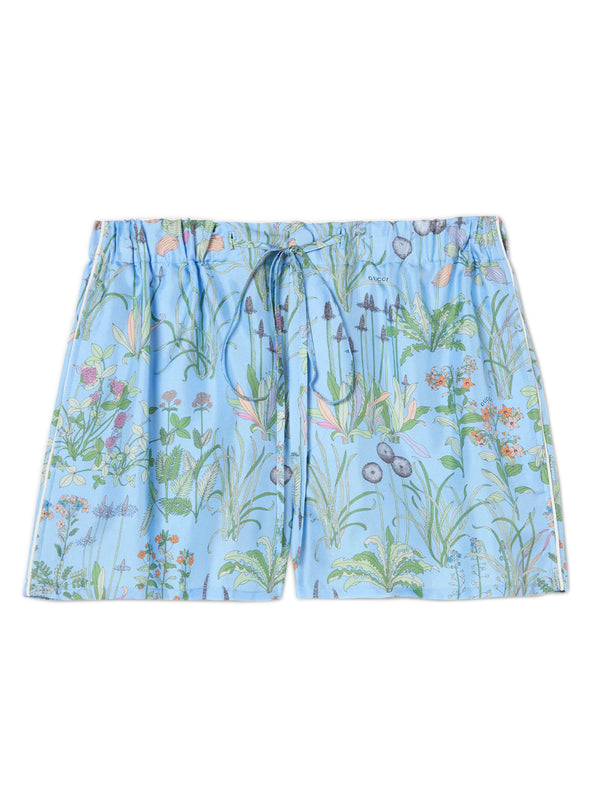Printed silk twill shorts
