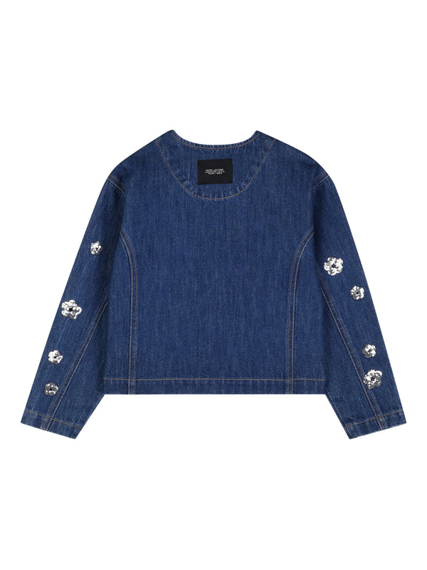 Flower-motif denim jacket