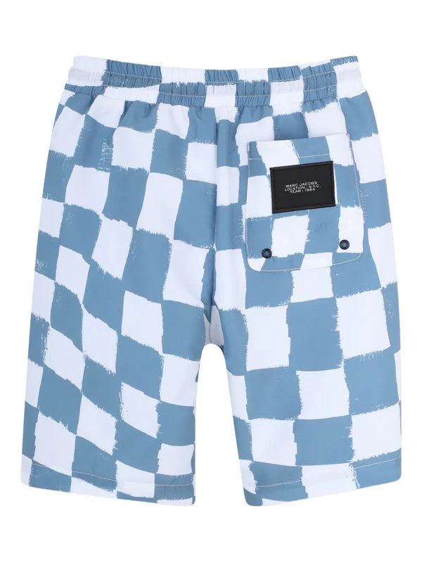 Checkered logo-patch swim shorts