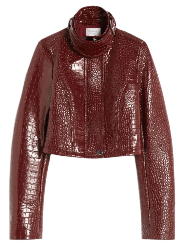 Patent leather cropped jacket with alligator print