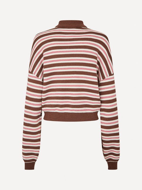 Stretch knit striped polo shirt