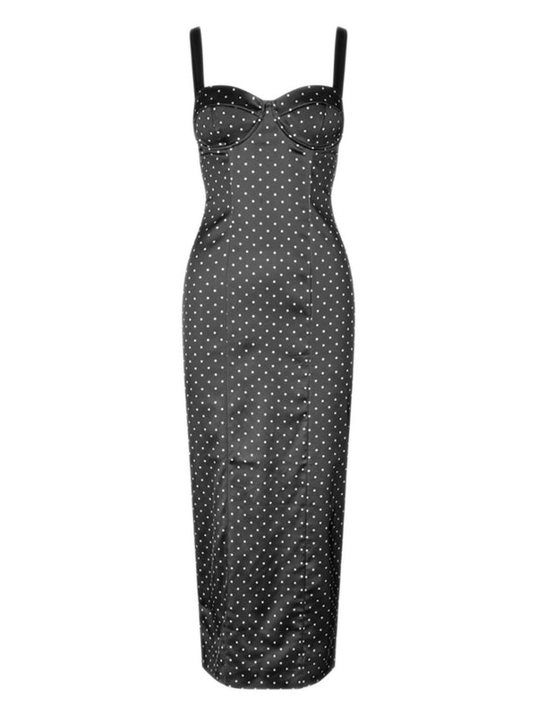 Satin midi bustier dress polka
