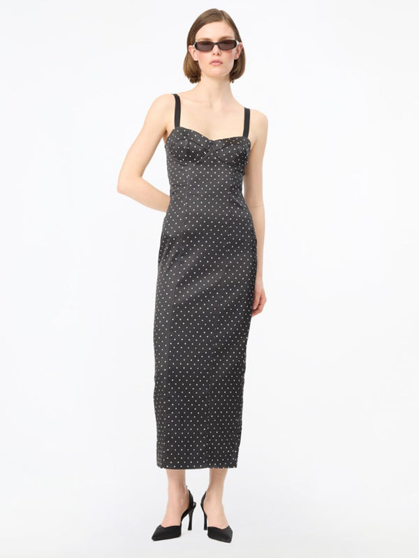 Satin midi bustier dress polka
