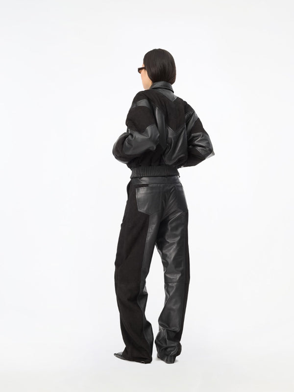 Cropped leather bomber
