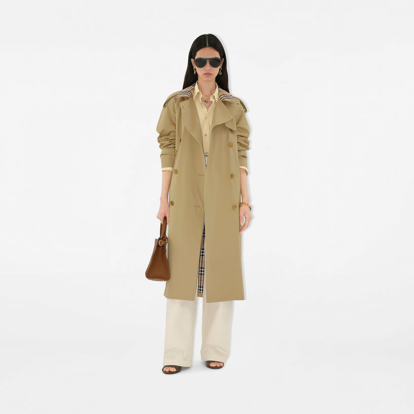 Castleford Long Trench Coat with Check Collar