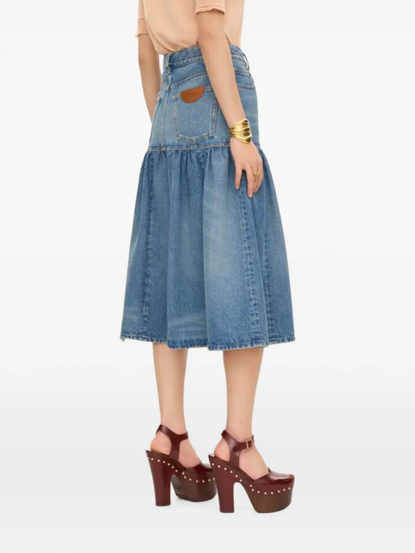 High-waisted denim balloon shorts