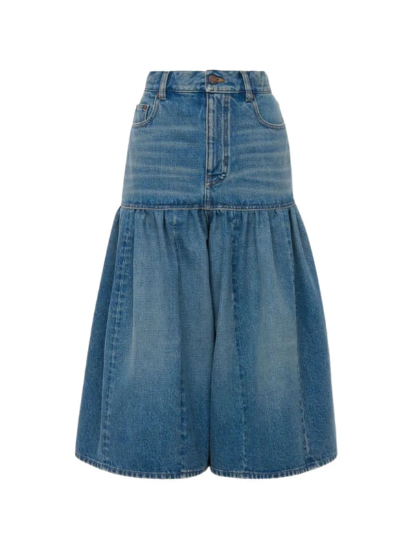 High-waisted denim balloon shorts