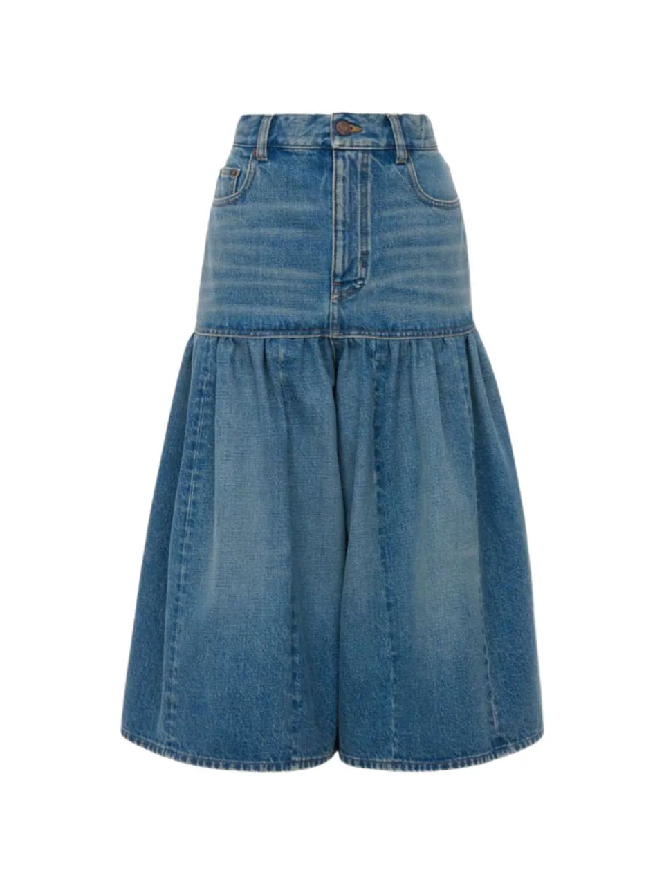 High-waisted denim balloon shorts