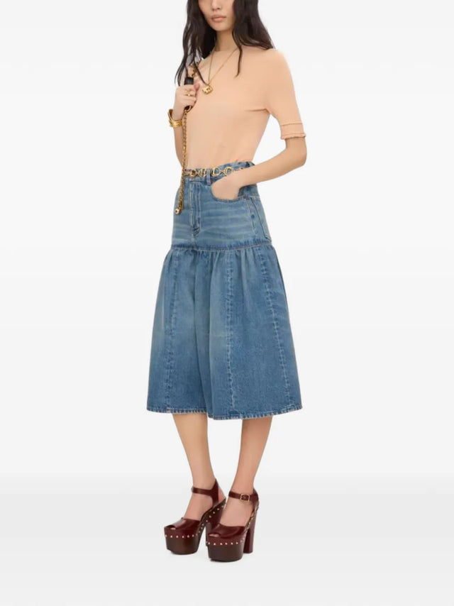 Shorts bermuda a palloncino con vita alta in denim