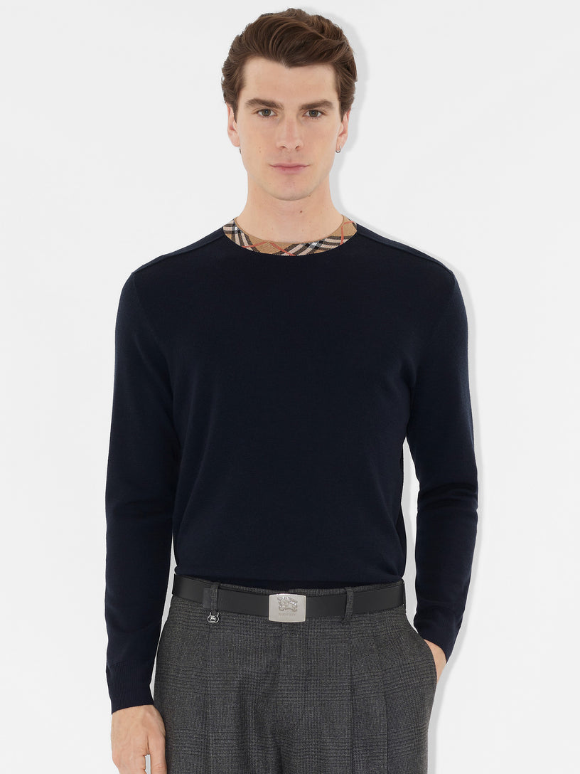 Check Trim Wool Sweater