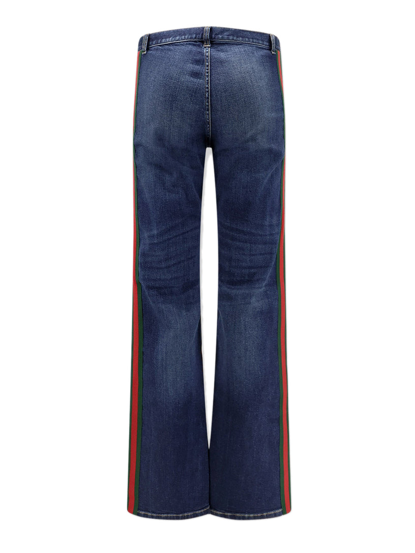 Cotton denim trousers with Web ribbon
