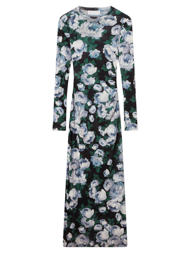 Floral Long-Sleeve Mesh Midi Dress