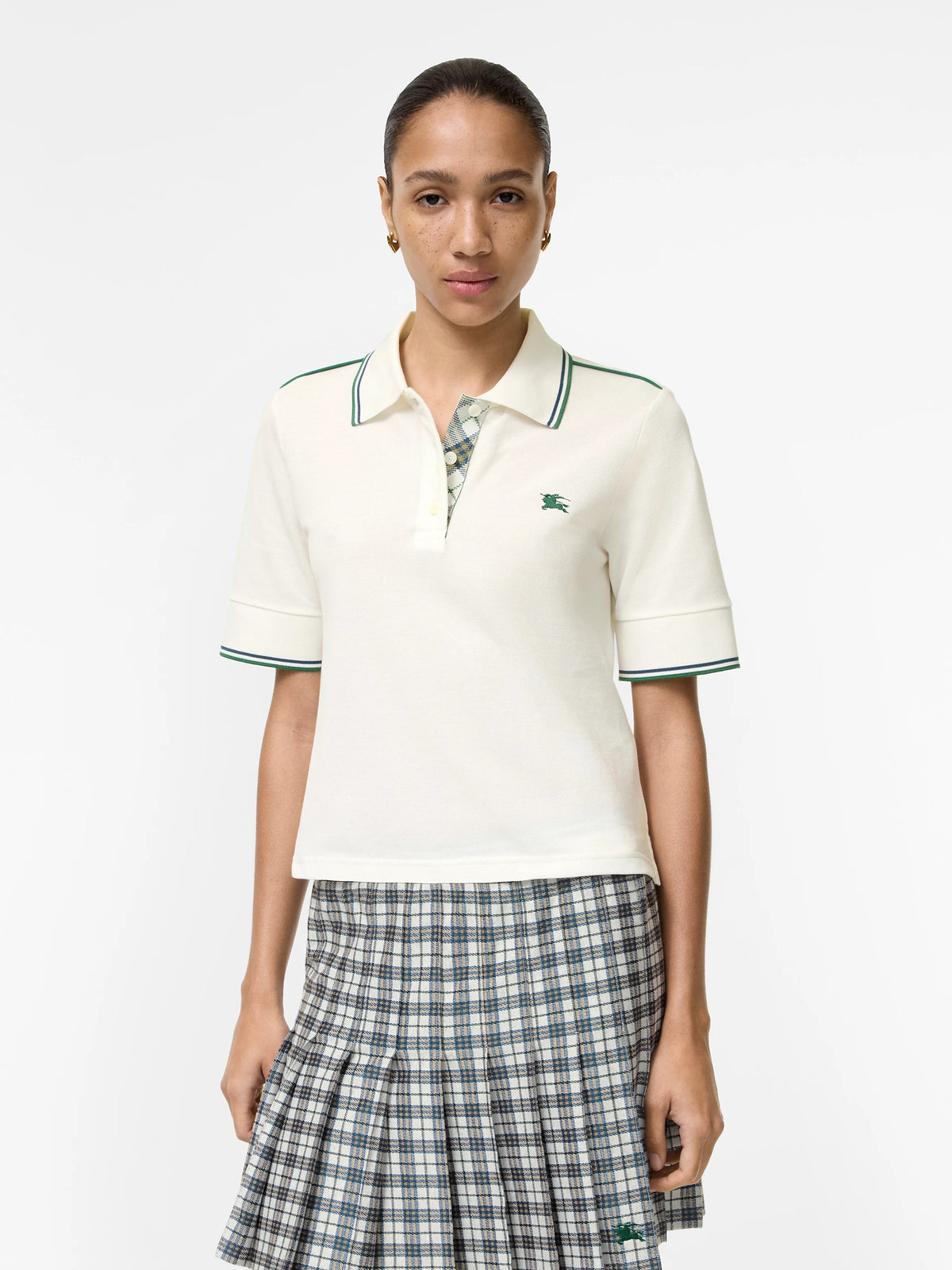 Cropped Check Cotton Pique Polo Shirt