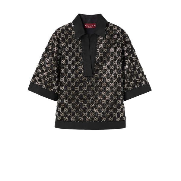 Wool tweed lamé top
