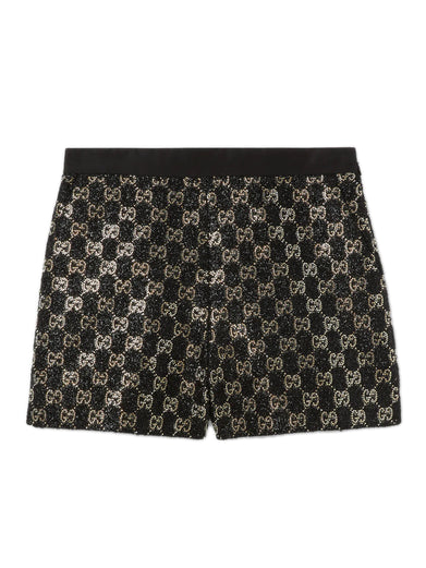 Shorts in tweed di lana lamé ricamati