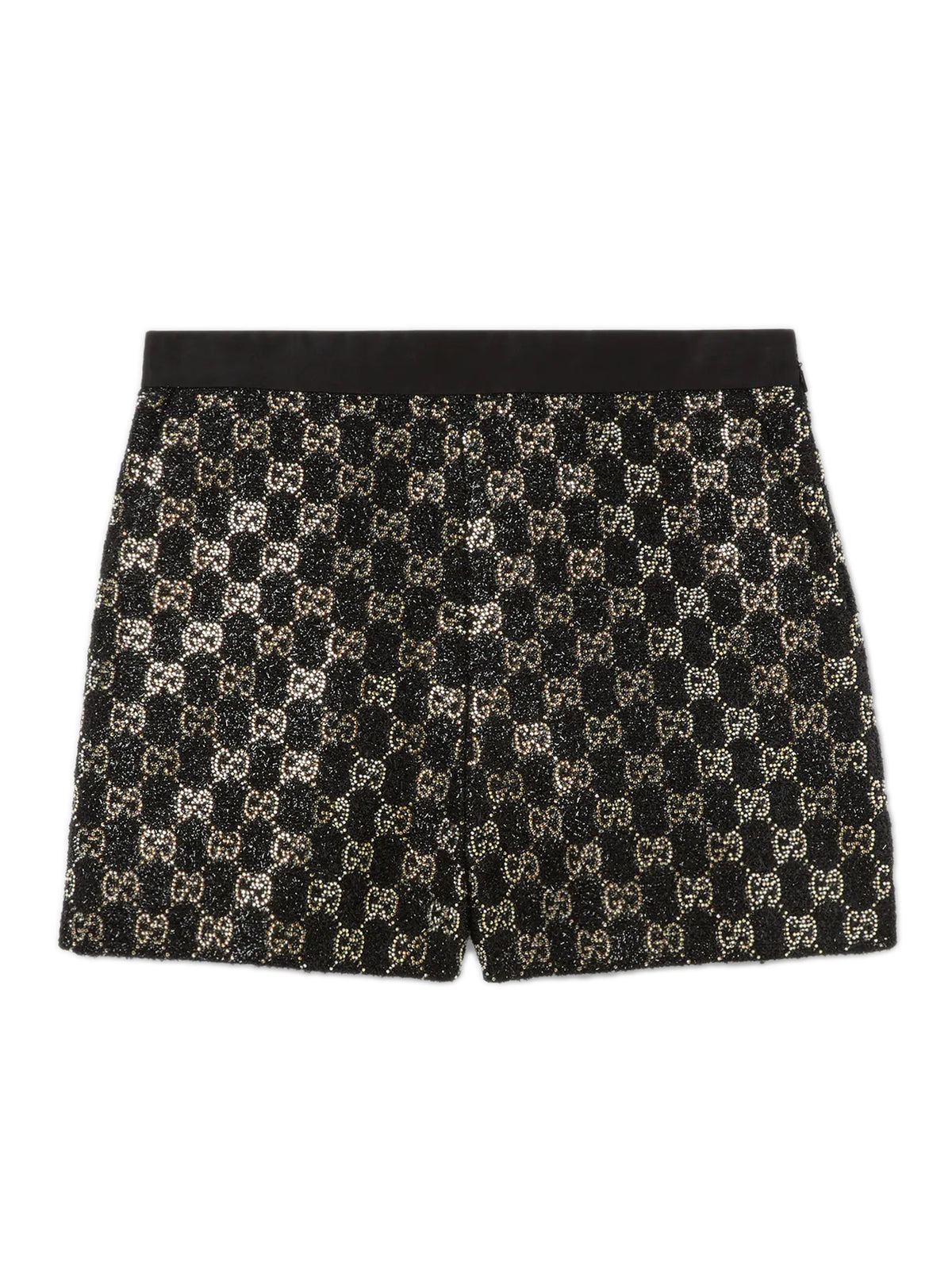 Embroidered lamé wool tweed shorts