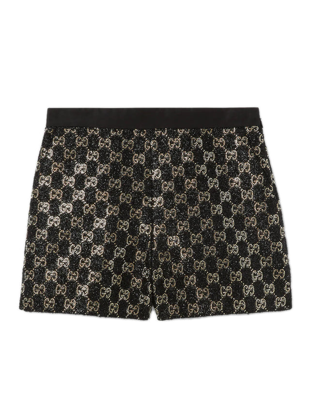 Shorts in tweed di lana lamé ricamati