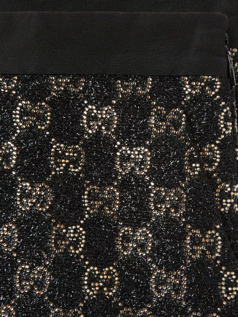 Embroidered lamé wool tweed shorts