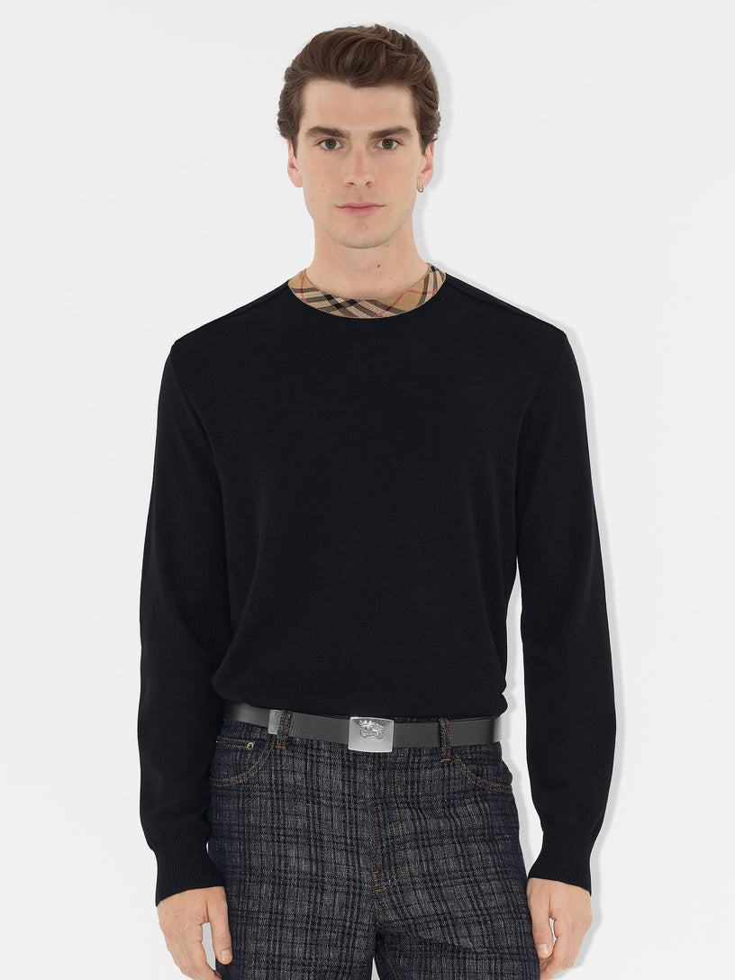 Check Trim Sweater