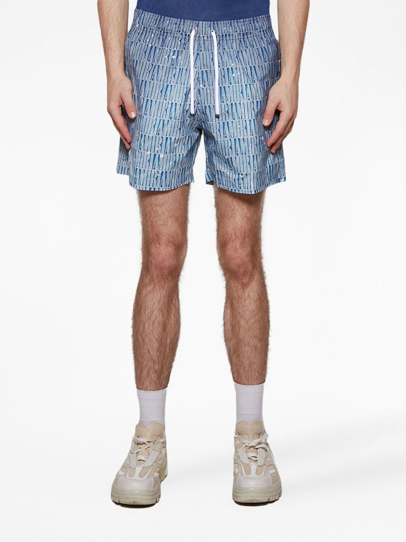 Logo-print gradient-effect swim shorts