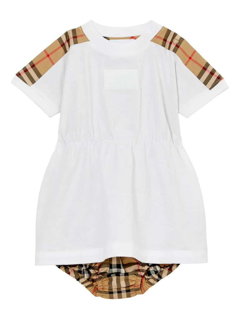 Check Cotton Dress with Bloomers Burberry Kids Bianco