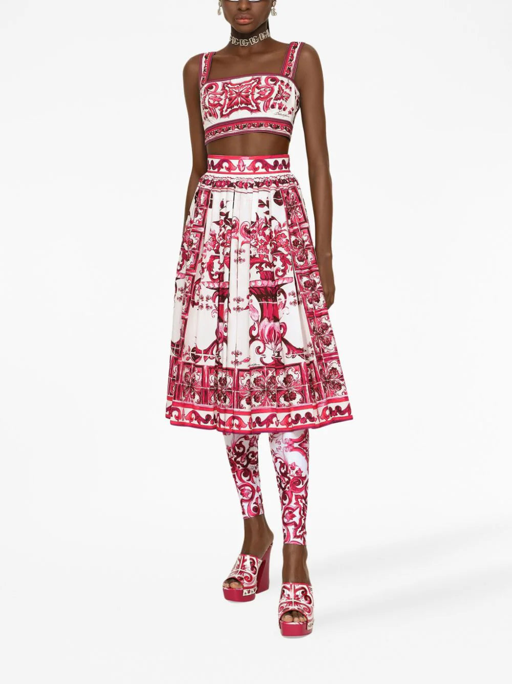 Midi skirt with Majolica print