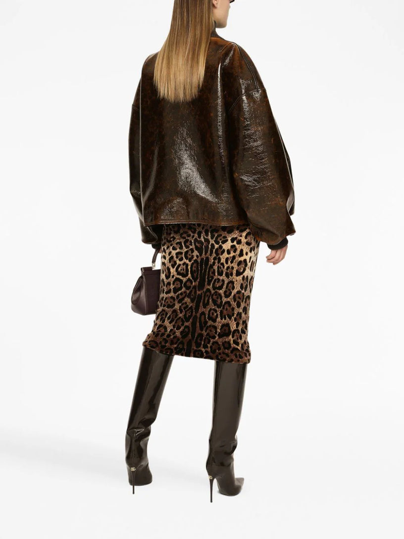 Skirt with jacquard leopard design