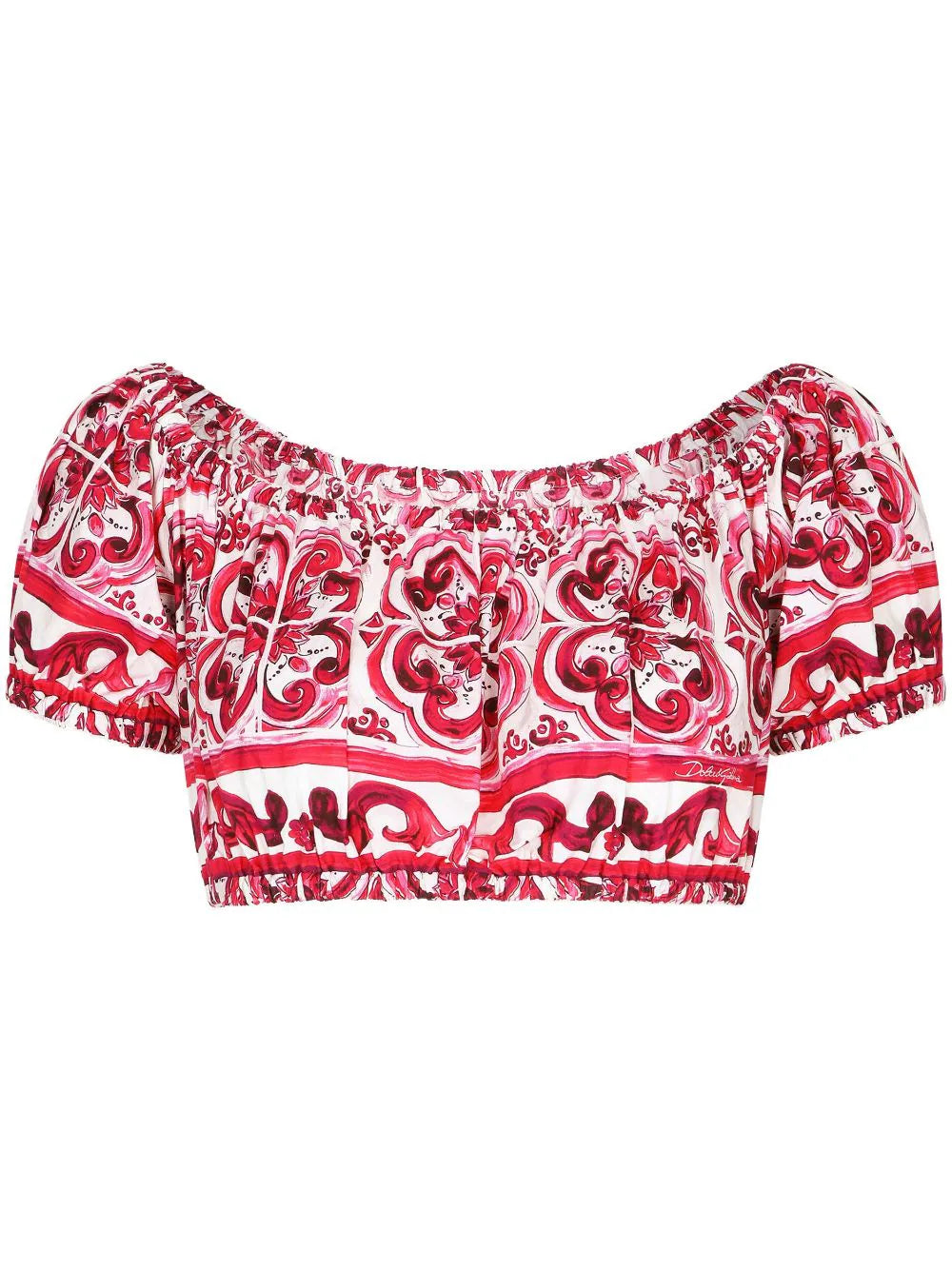 Majolica-print poplin crop top